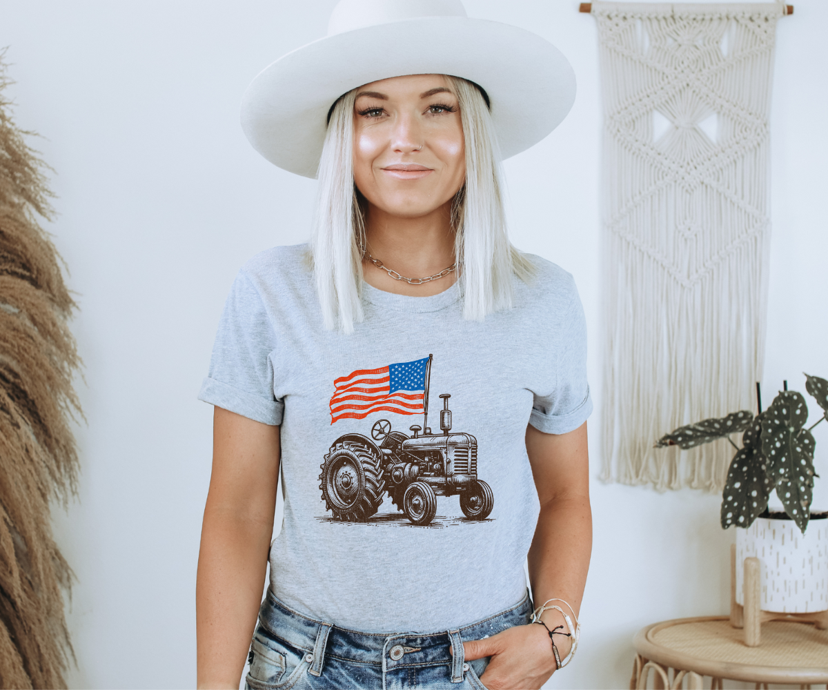 Vintage Tractor American Flag Tee