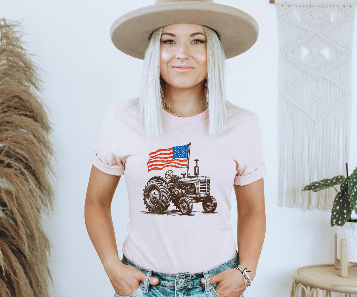Vintage Tractor American Flag Tee